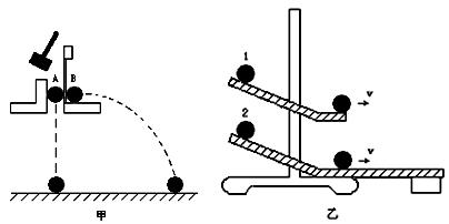 在如图甲所示的实验中,A、B两球同时落地,说明平抛运动在