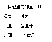 文本框: D.物理量与测量工具
温度    钟表
长度    温度计
时间     刻度尺
