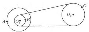 (4分)如图所示的皮带传动装置中，轮A和B同轴，A、B、C分别是三个轮